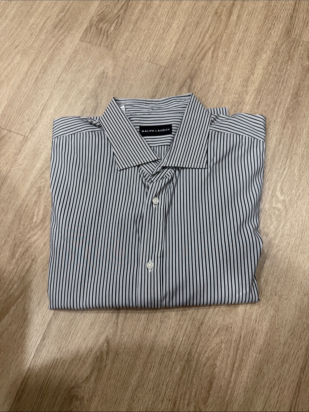 Ralph Lauren Men's White Dress Shirt with Black Pinstripes